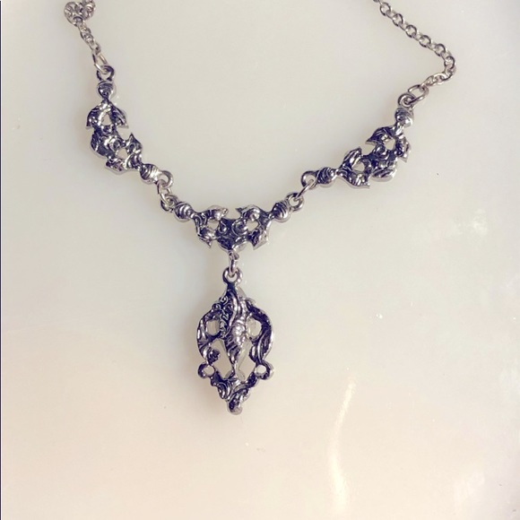 DOWNTOWN ABBEY Silver Blue Crystal Drop Necklace - Picture 4 of 6